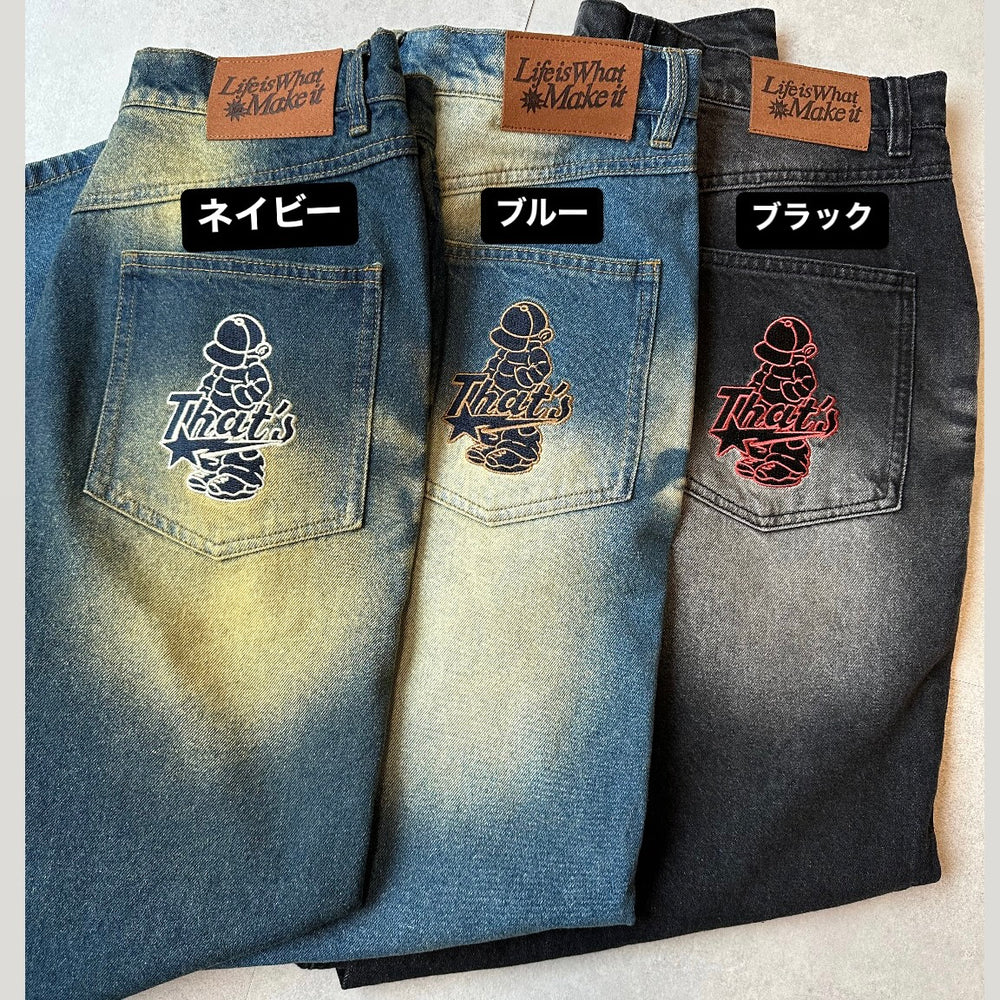 "CAP BOY" logo Baggy denim pants free