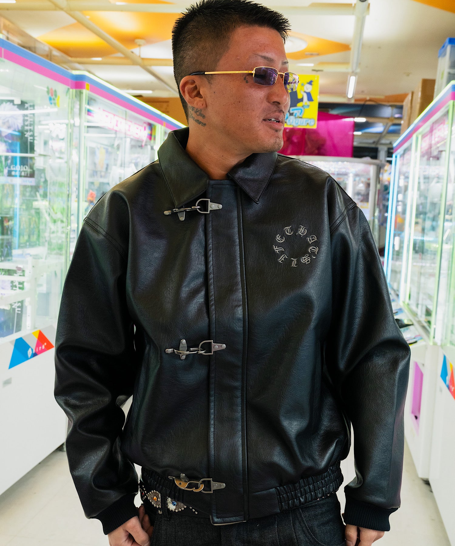 Faux Leather Circle logo Fireman Jacket – That's life online store