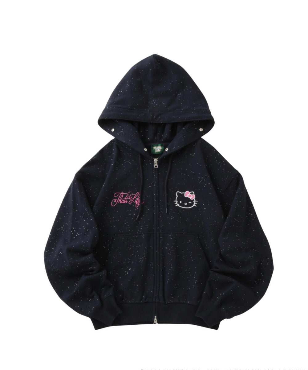 HELLO KITTY × Glitter Embroidery Fur zip hoodie