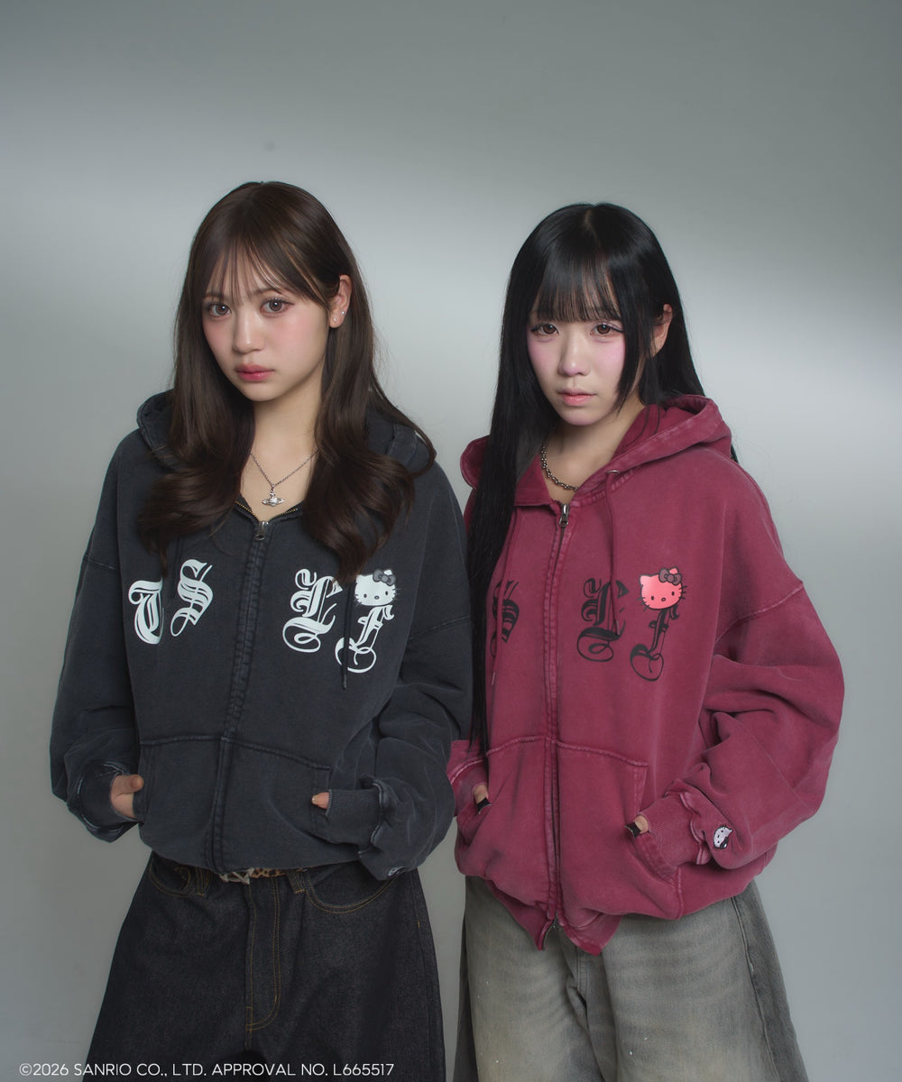 HELLO KITTY × Vintage styles TSLF logo zip hoodie