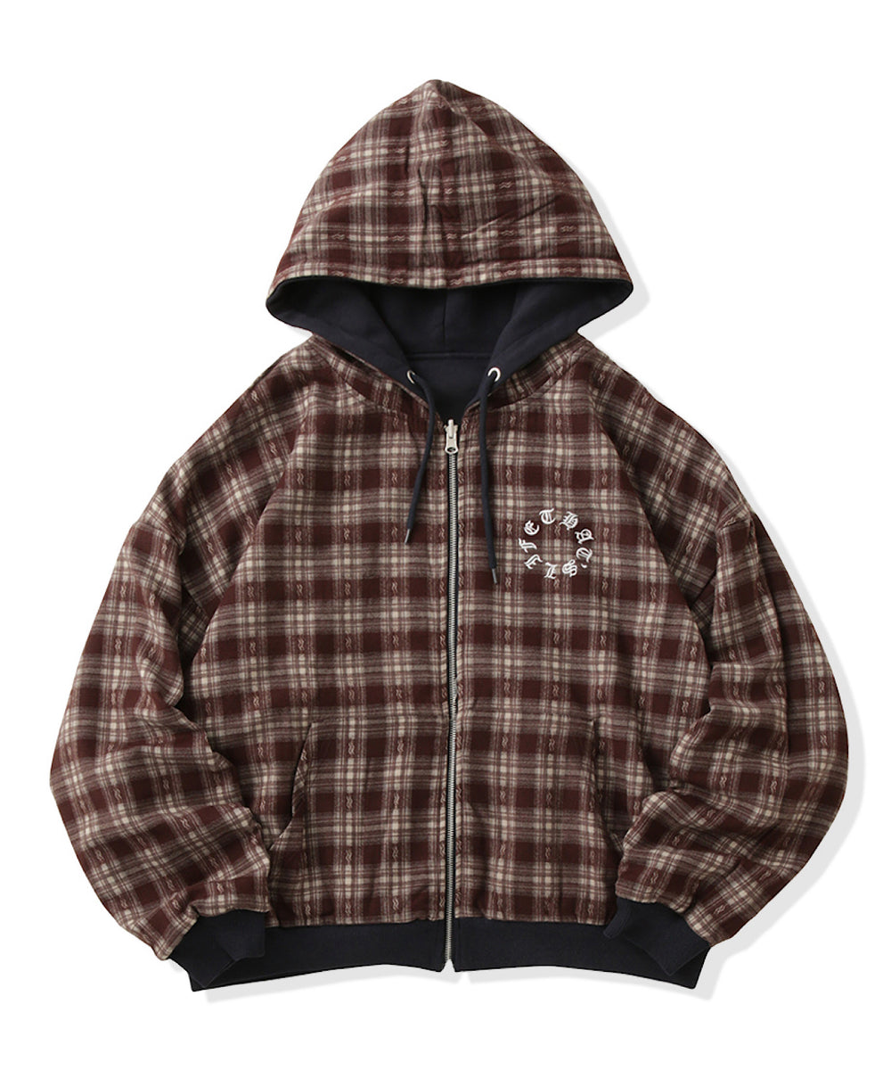 Circle logo Reversible Checked zip hoodie