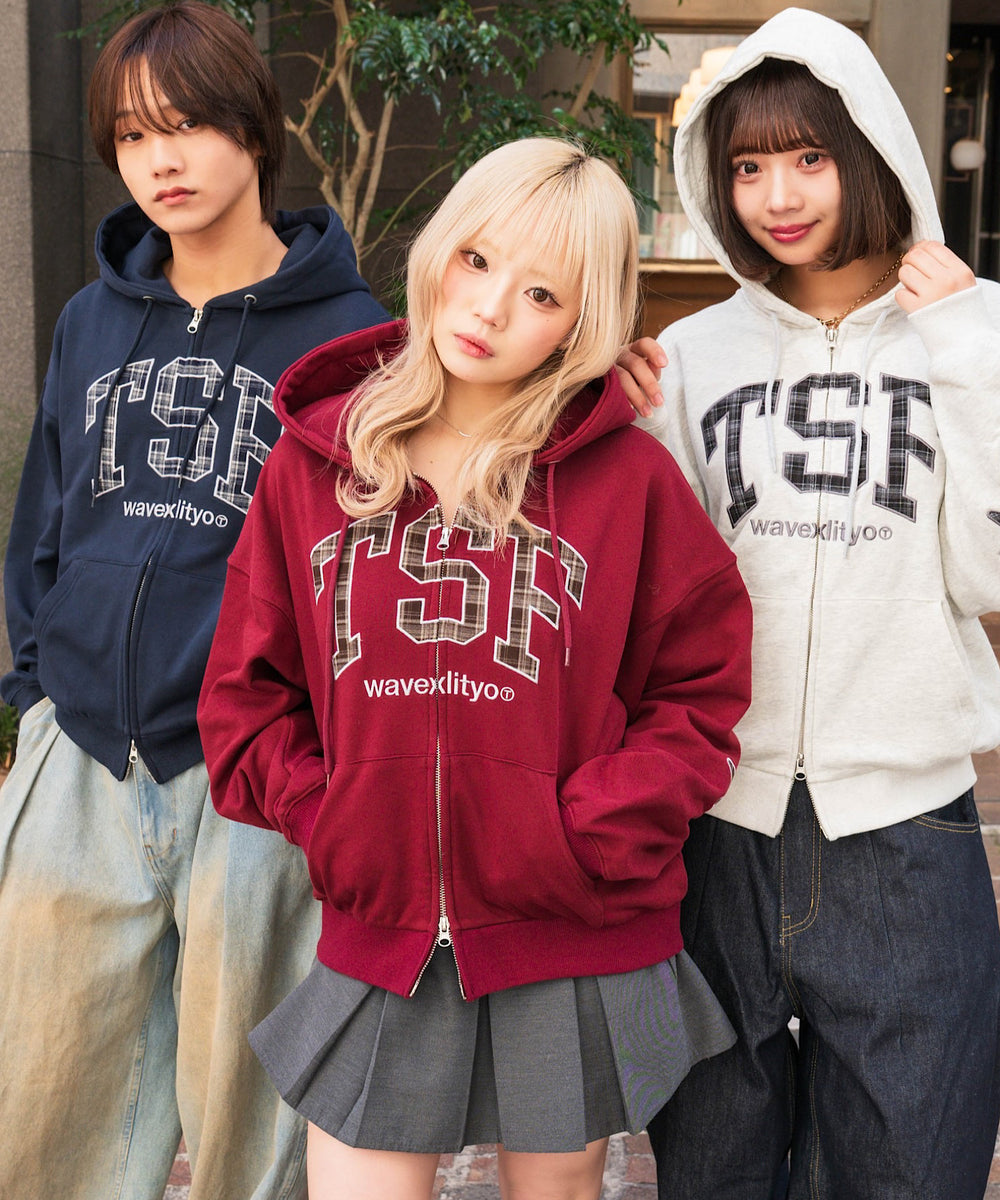 TSF logo Front Checked zip hoodie