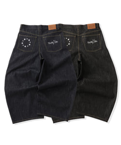 Star Embroidery Tuck Rigid Baggy Denim Pants – That's life online