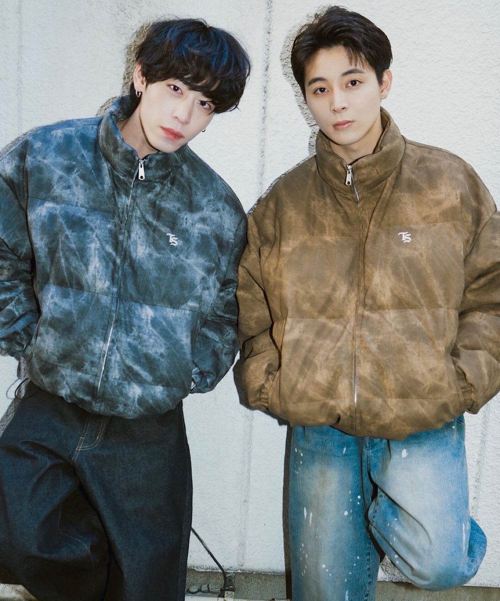 Faux Leather TS logo Washed Puffer Jackets