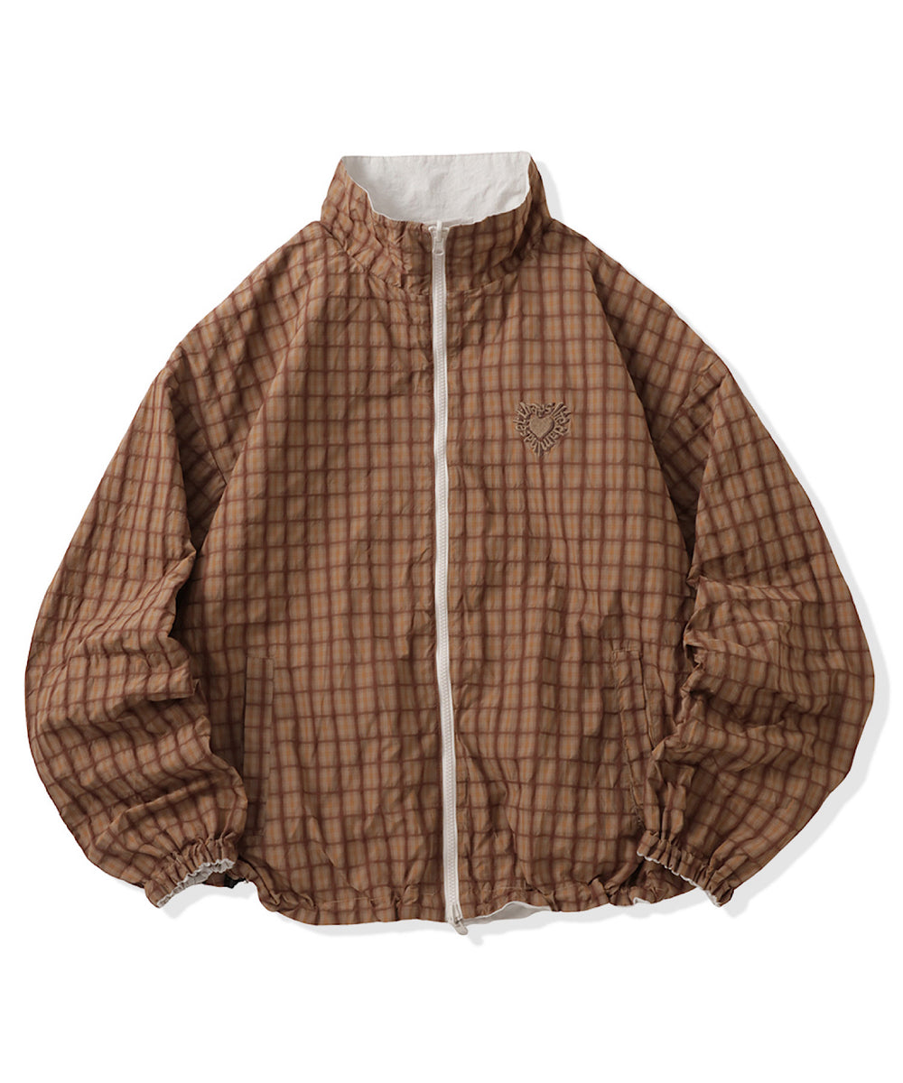Heart logo 2way Reversible Checked Nylon Jackets