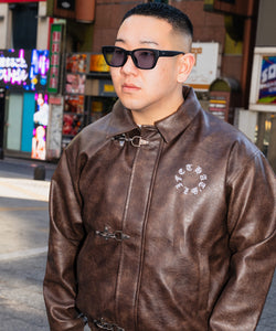 Faux Leather Circle logo Fireman Jacket – That's life online store
