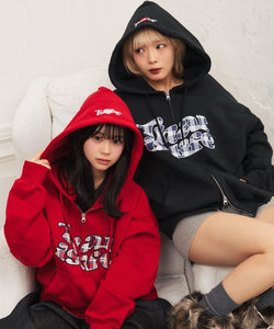 HEAVY WEIGHT 12.0oz FRONT Checked LOGO ZIP HOODIE – That's life