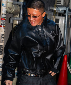 Faux Leather Circle logo Fireman Jacket – That's life online store