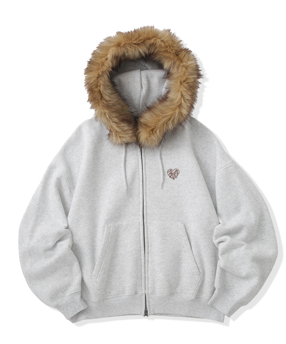 Heart logo Fur zip hoodie