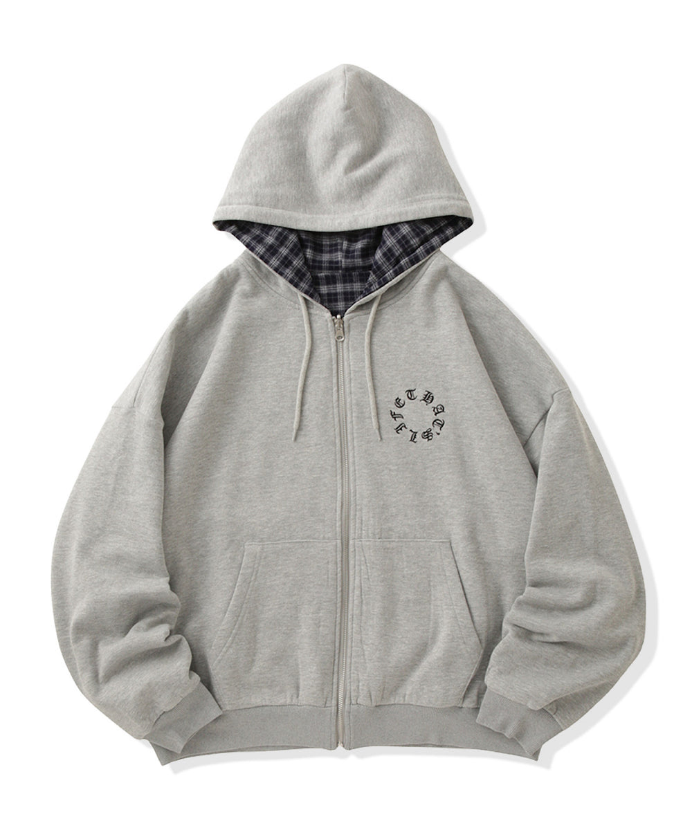 Circle logo Reversible Checked zip hoodie