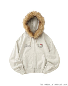 HELLO KITTY × HEAVY That's life ジップパーカー HELLO KITTY × Glitter Embroidery Fur zip hoodie – That's life