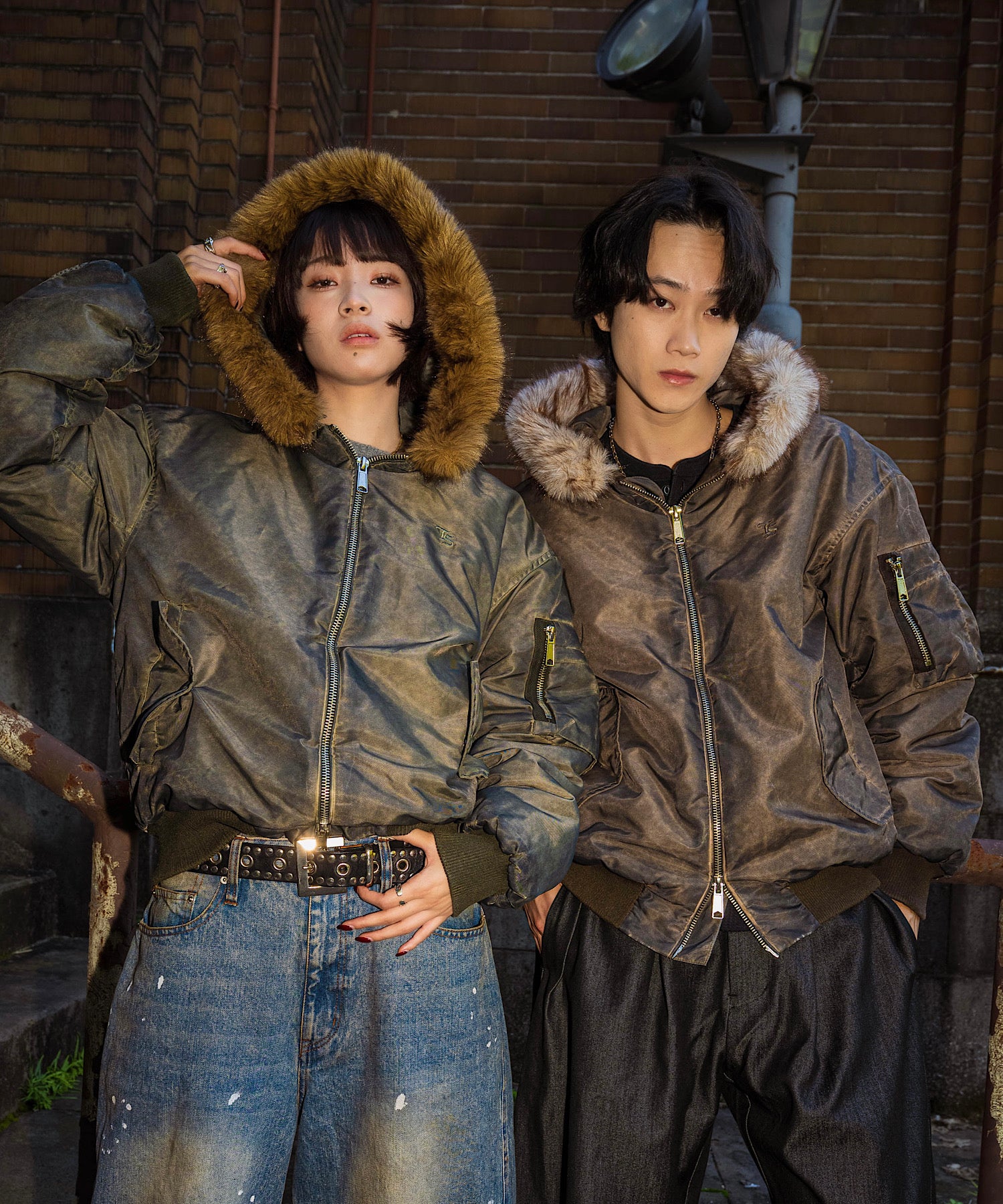 Vintage styles TS logo Nylon fur jacket