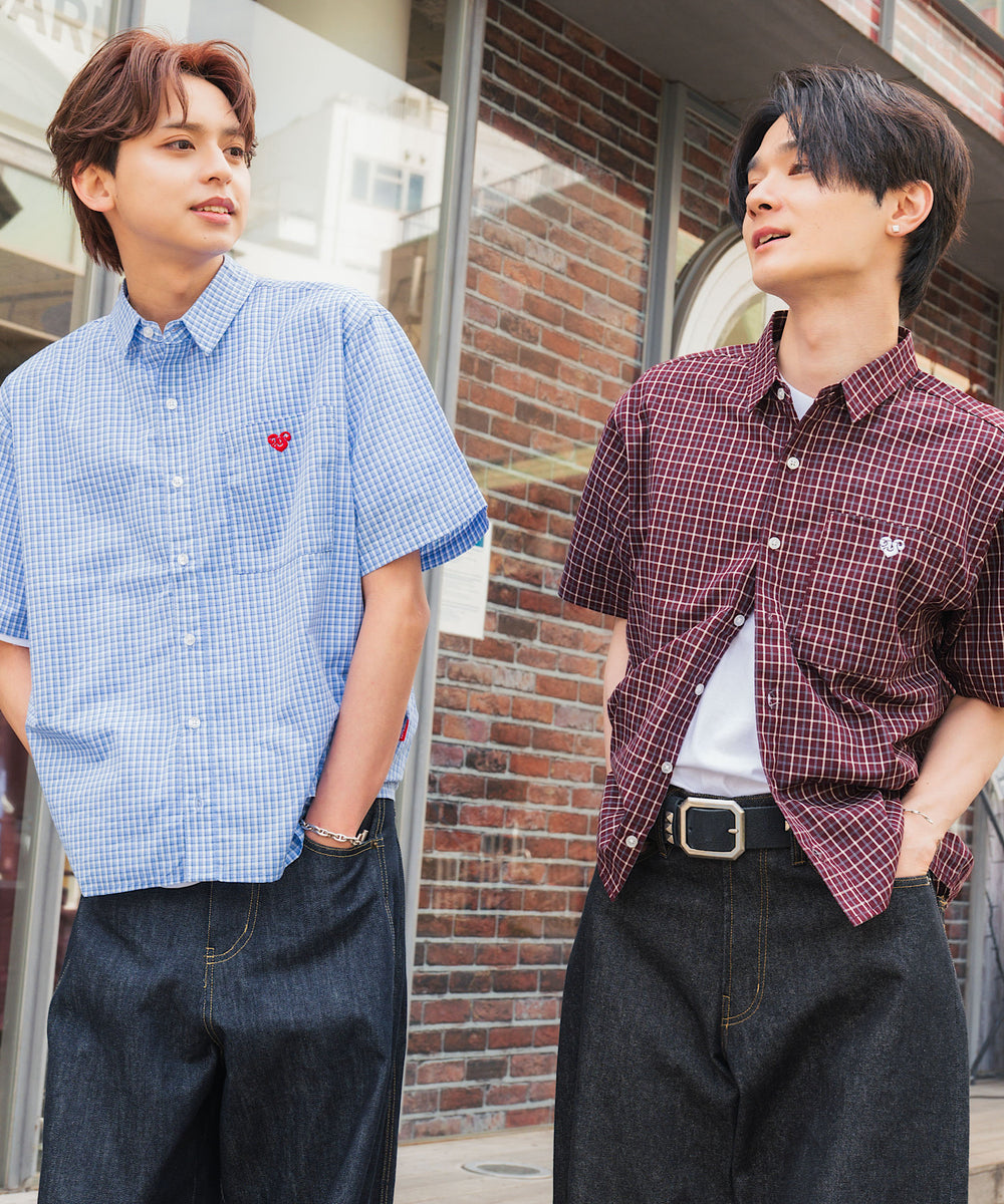 TS heart logo check shirt
