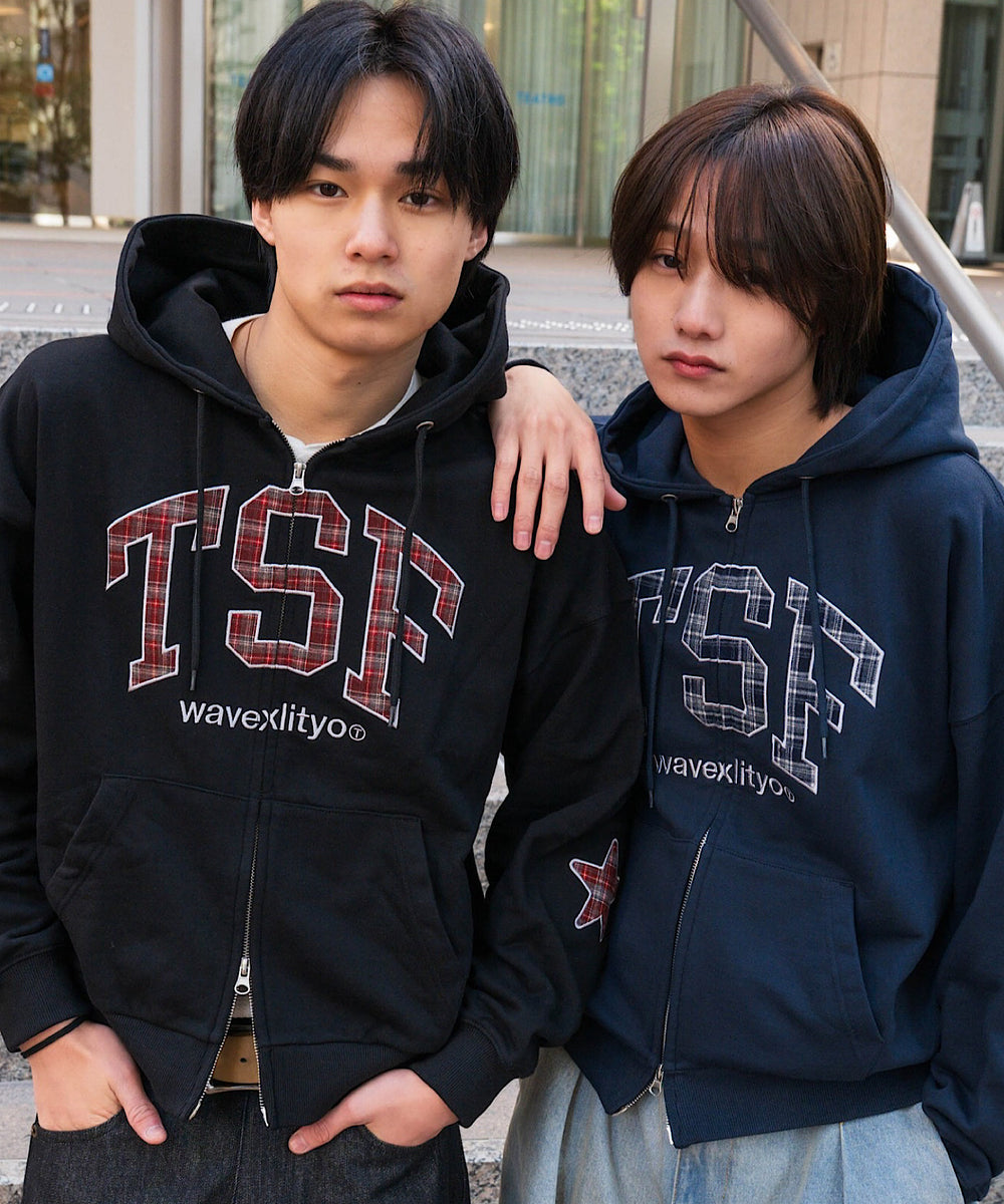TSF logo Front Checked zip hoodie