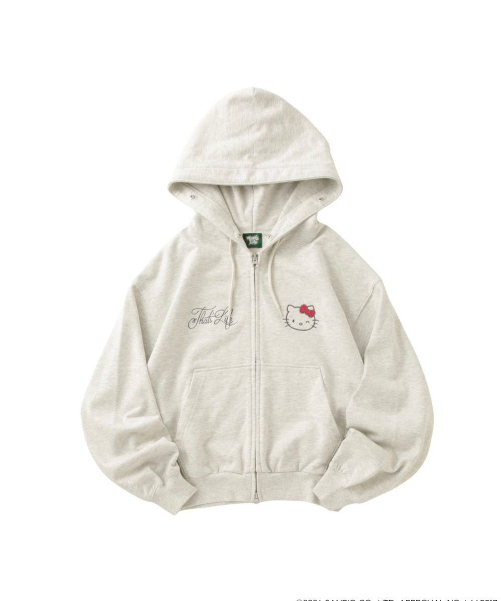 HELLO KITTY × Glitter Embroidery Fur zip hoodie