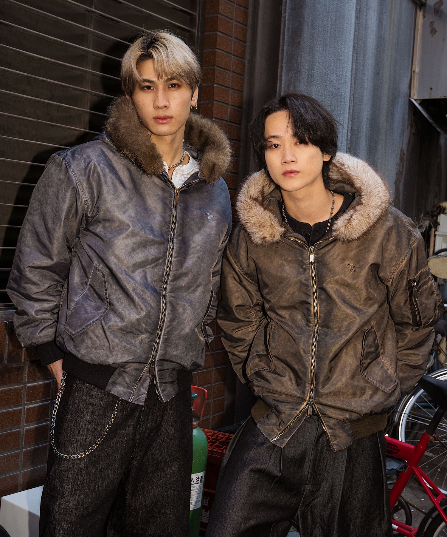 Vintage styles TS logo Nylon fur jacket