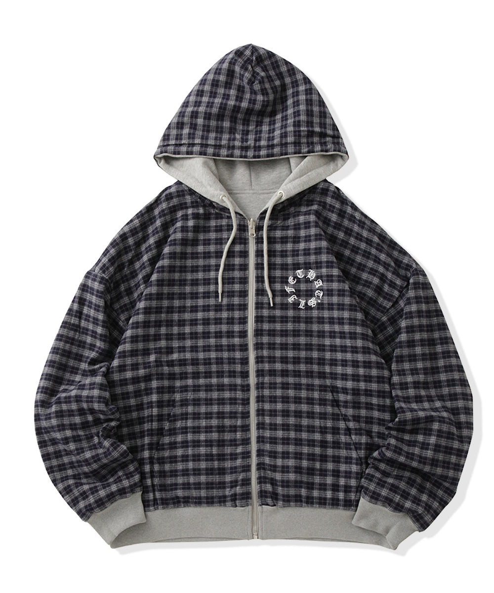Circle logo Reversible Checked zip hoodie