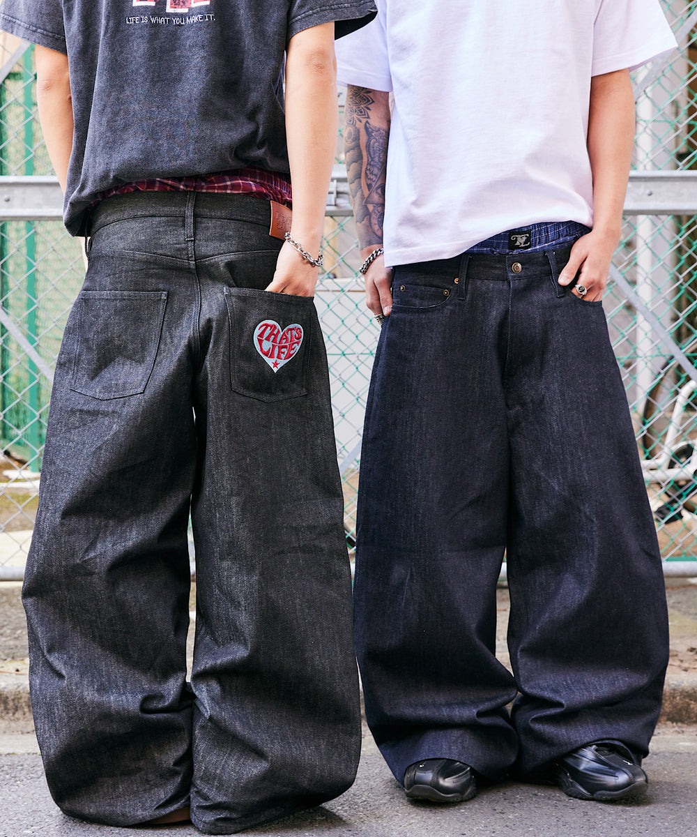 Check layered Rigid Baggy denim