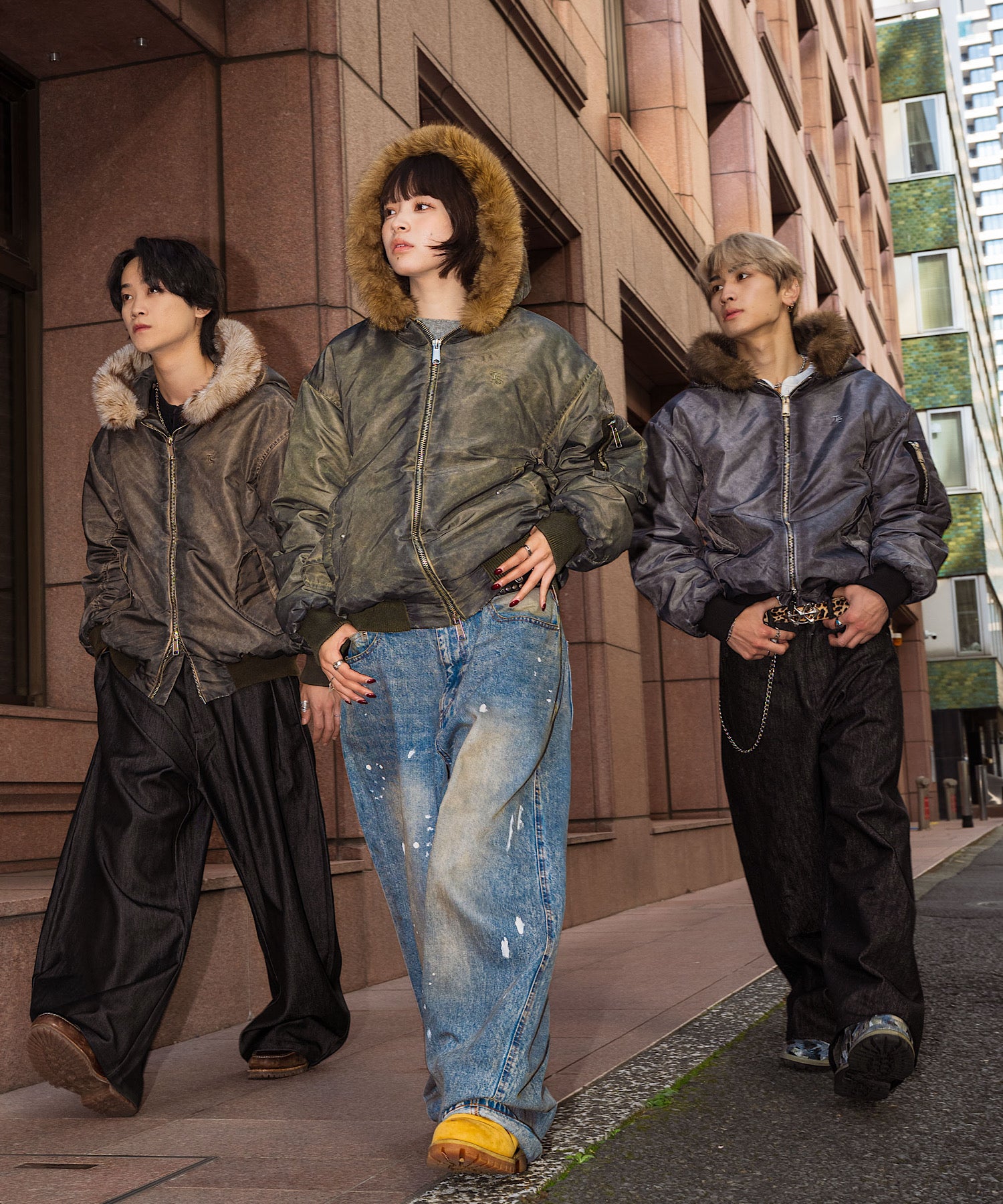 Vintage styles TS logo Nylon fur jacket