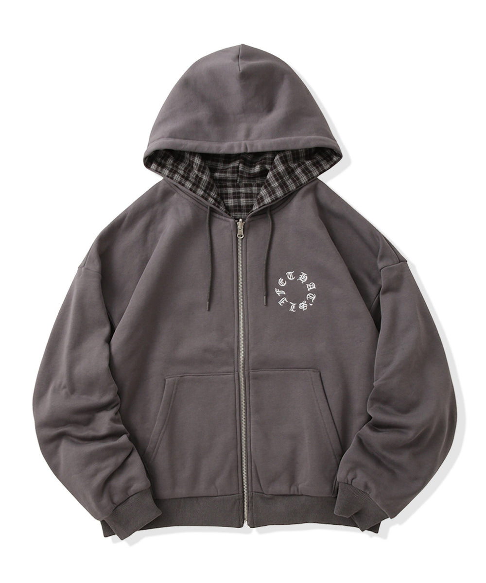 Circle logo Reversible Checked zip hoodie