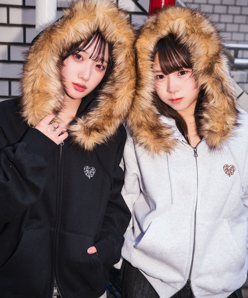 Heart logo Fur zip hoodie