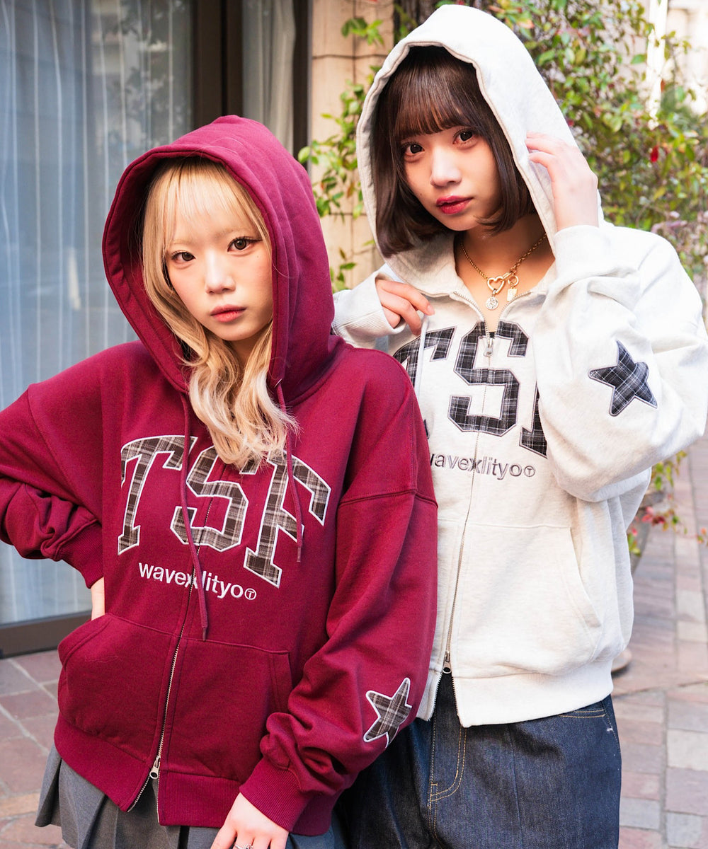 TSF logo Front Checked zip hoodie