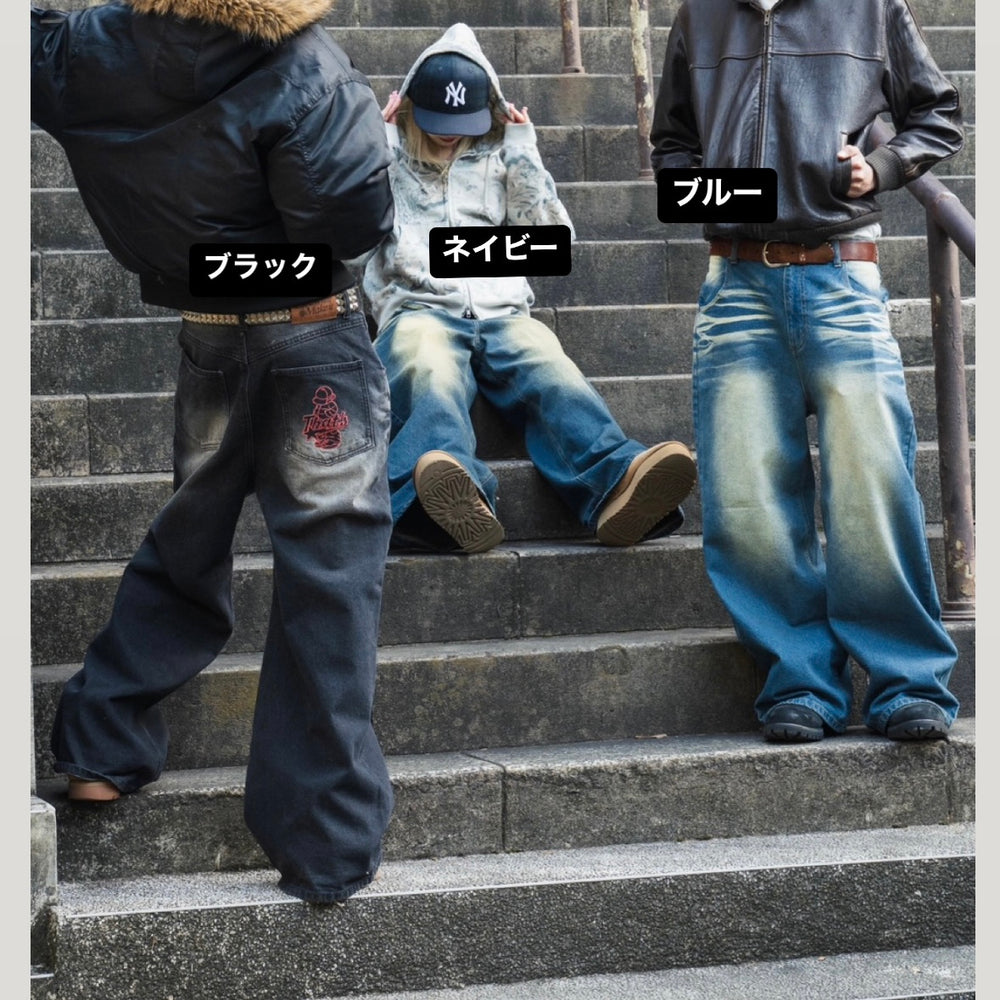 "CAP BOY" logo Baggy denim pants free