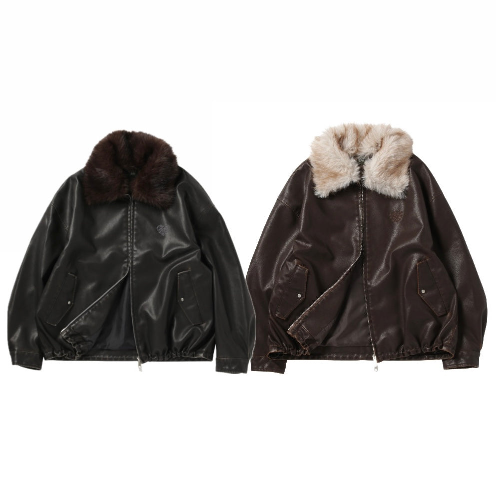 Leather fur Heart logo jacket free