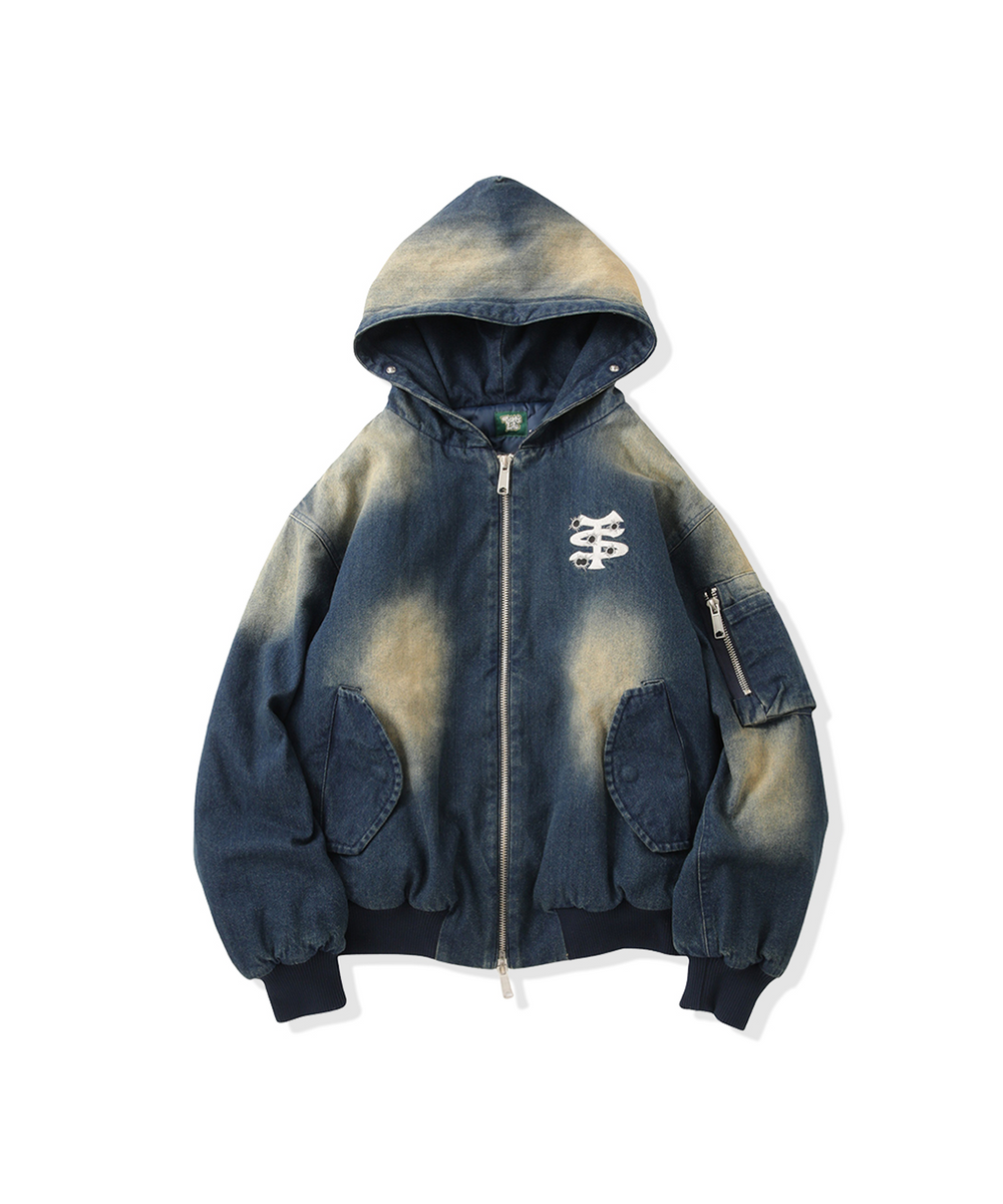 Vintage styles TS logo denim fur jacket