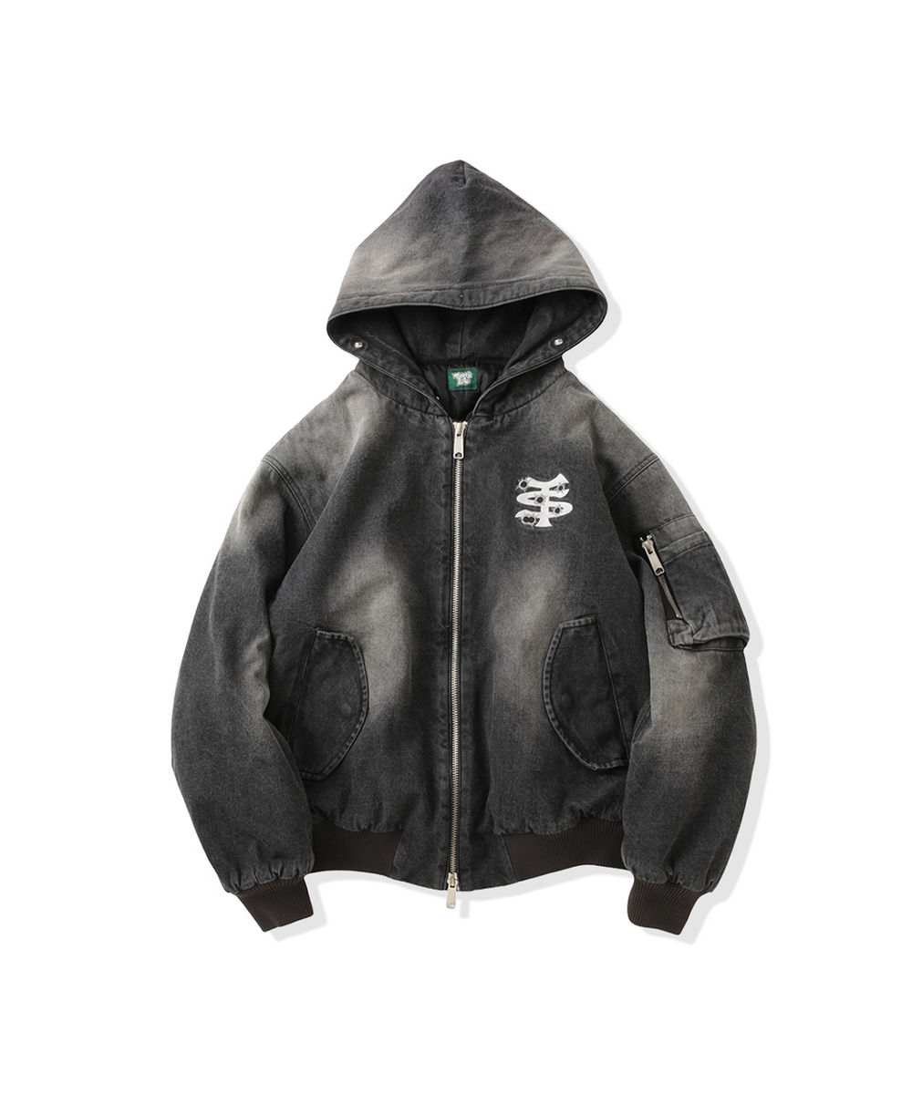 Vintage styles TS logo denim fur jacket