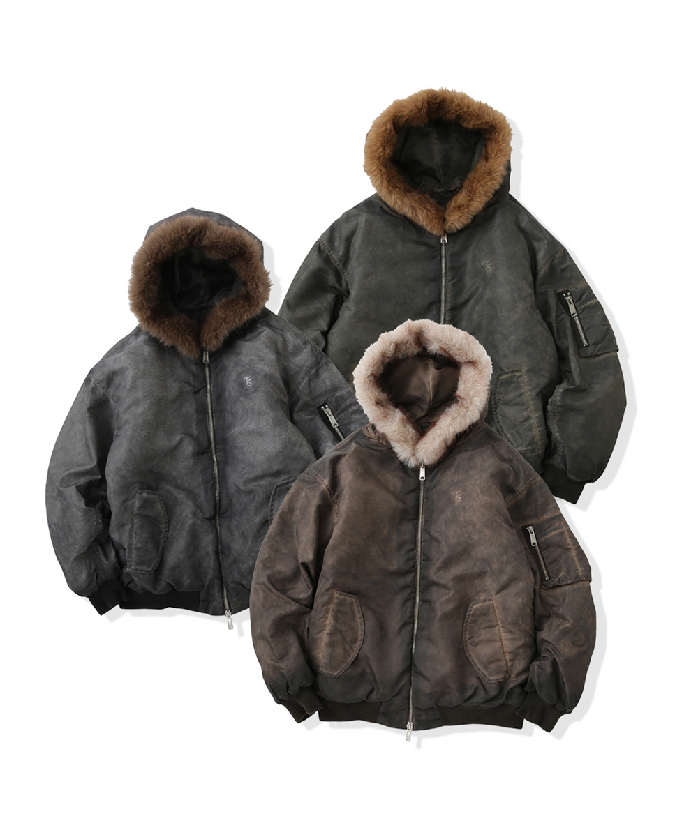 Vintage styles TS logo Nylon fur jacket