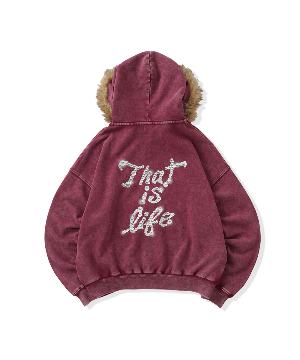 Vintage styles Pearl logo Fur zip hoodie