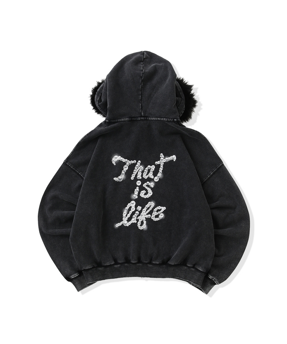 Vintage styles Pearl logo Fur zip hoodie