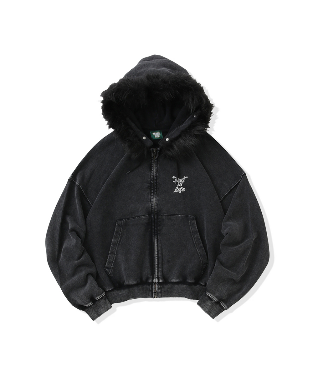Vintage styles Pearl logo Fur zip hoodie