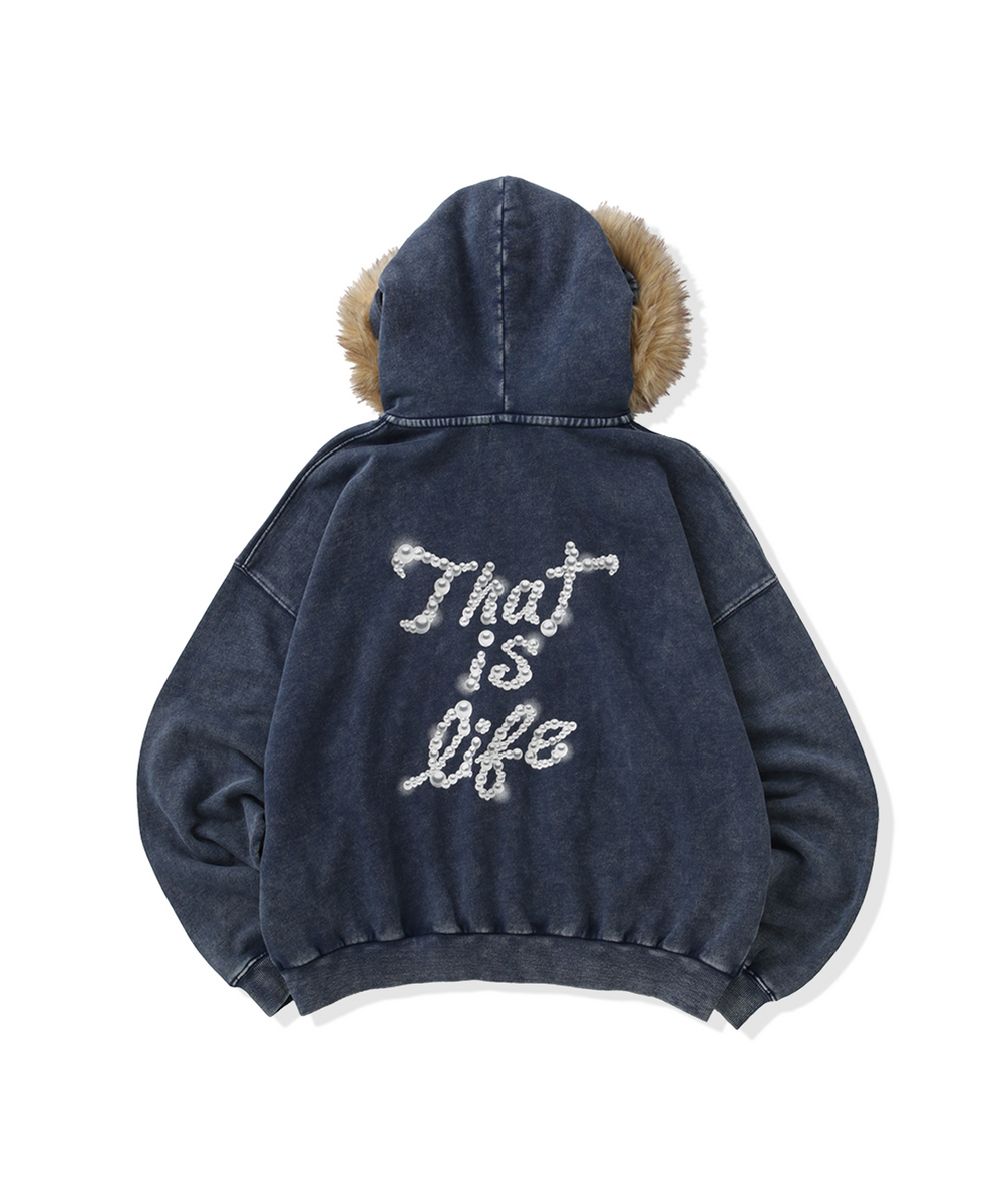 Vintage styles Pearl logo Fur zip hoodie