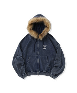 Vintage styles Pearl logo Fur zip hoodie – That's life online store Vintage styles Pearl logo Fur zip hoodie – That's life online store