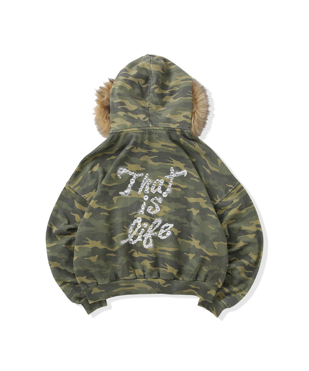 Vintage styles Pearl logo Fur zip hoodie