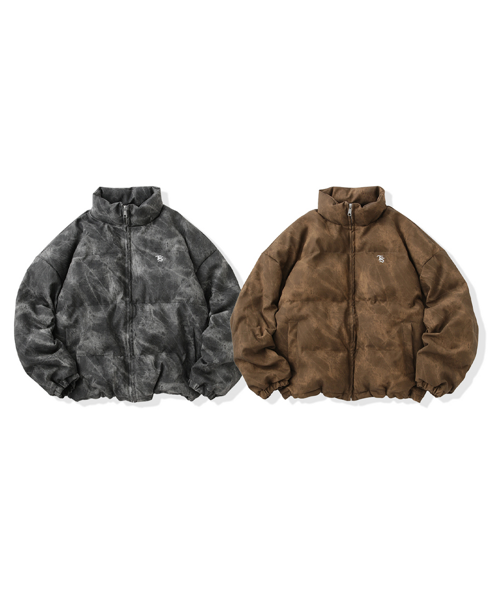 Faux Leather TS logo Washed Puffer Jackets