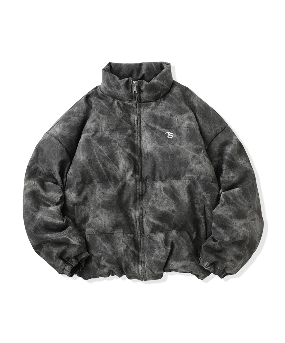 Faux Leather TS logo Washed Puffer Jackets