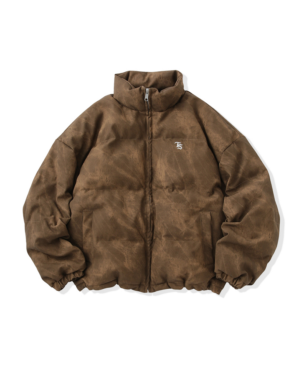 Faux Leather TS logo Washed Puffer Jackets