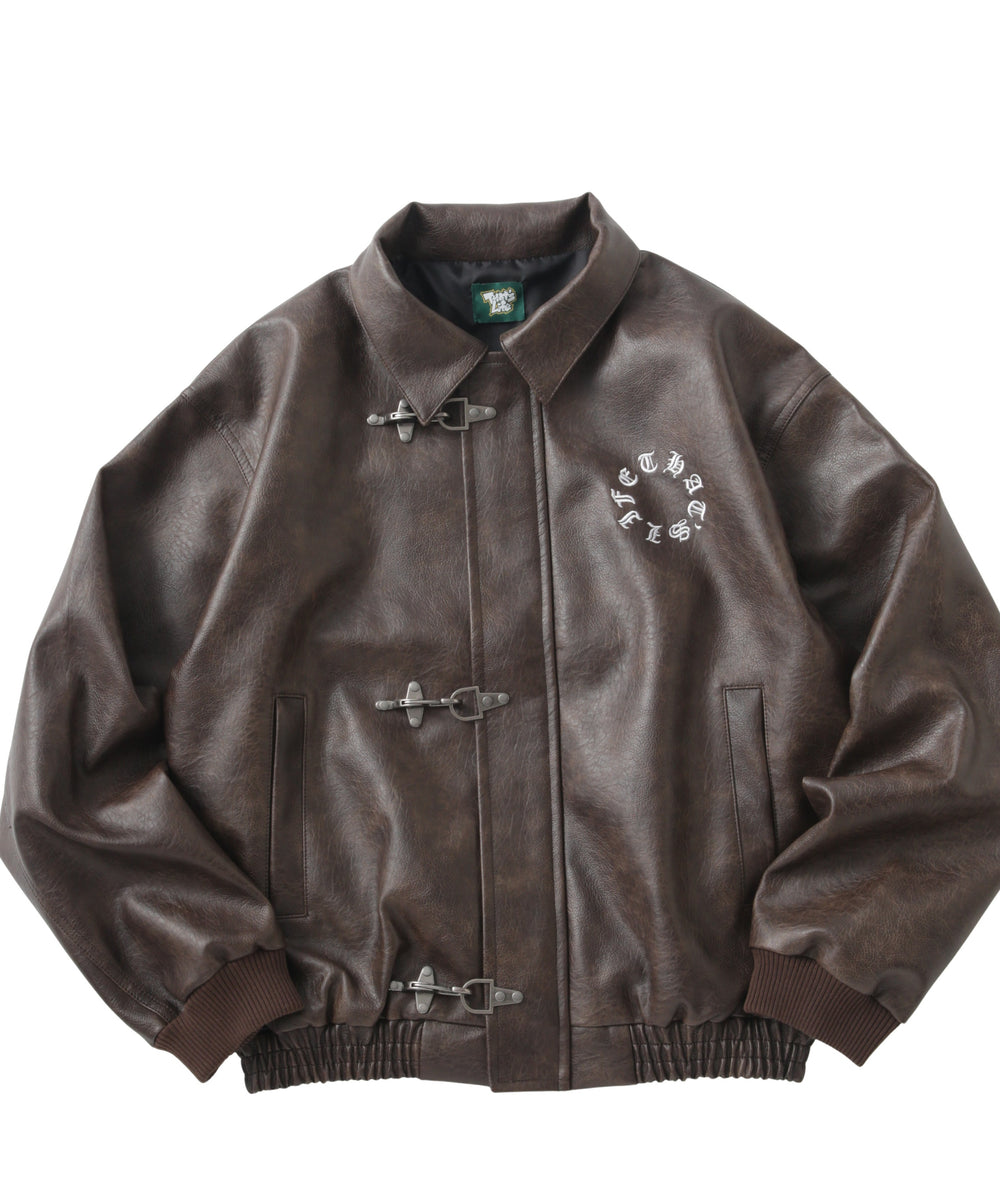 Faux Leather Circle logo Fireman Jacket free