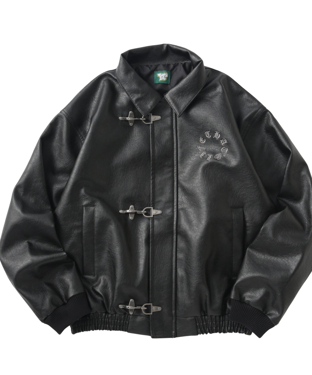 Faux Leather Circle logo Fireman Jacket free