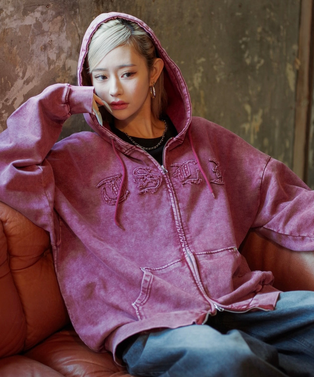 Vintage styles Patch Work Zip Hoodie