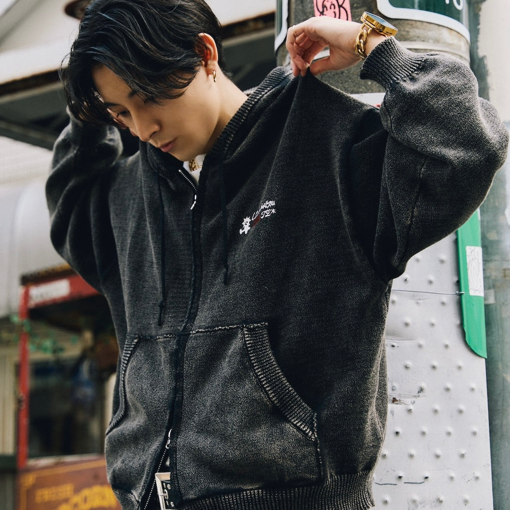 That's life Original logo knit zip hoodie