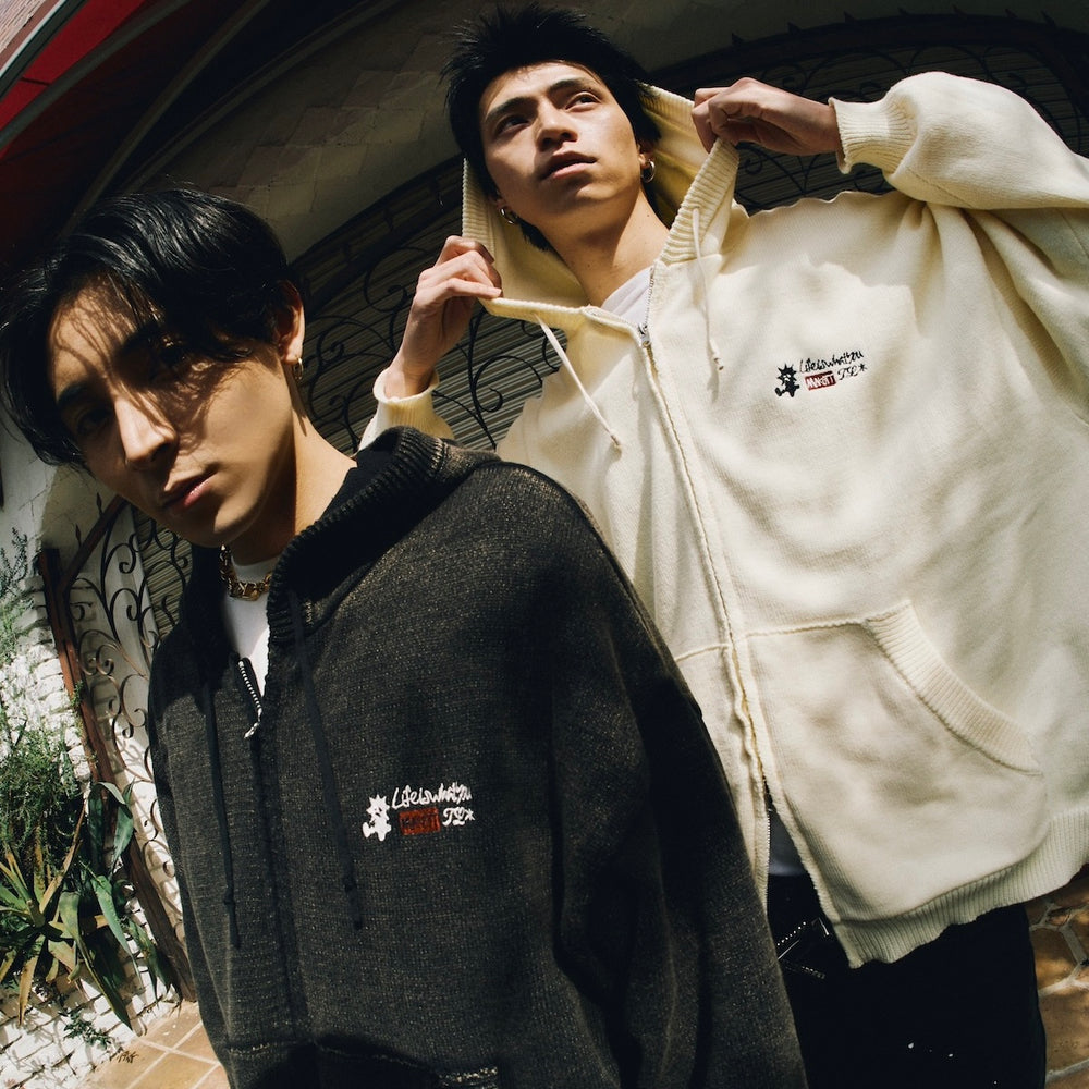That's life Original logo knit zip hoodie