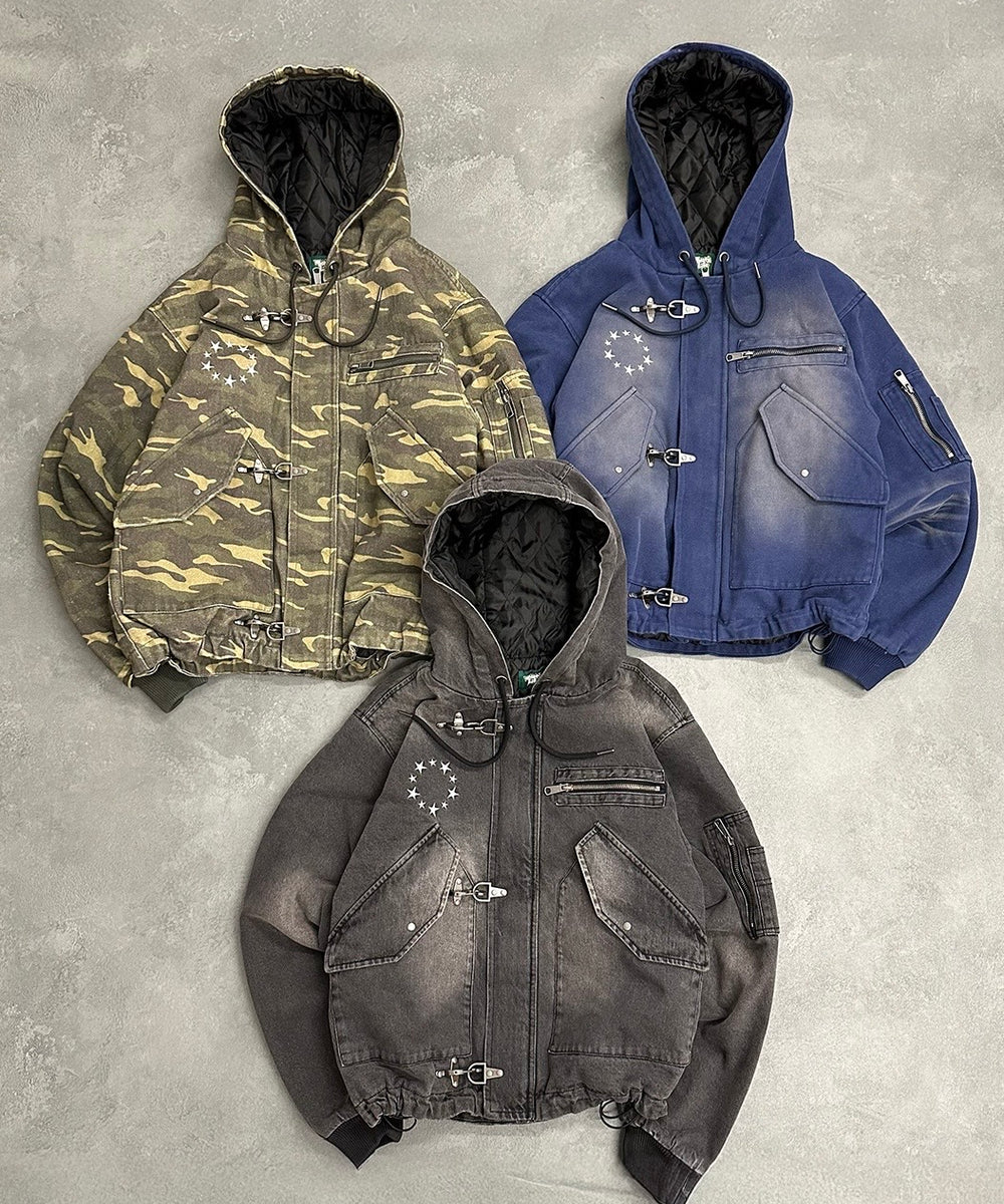 Vintage styles Star logo Duck Hooded Fireman Jacket