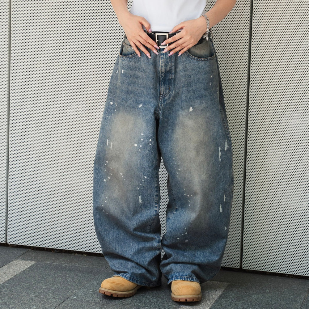 Barrel leg TS logo Damage denim pants