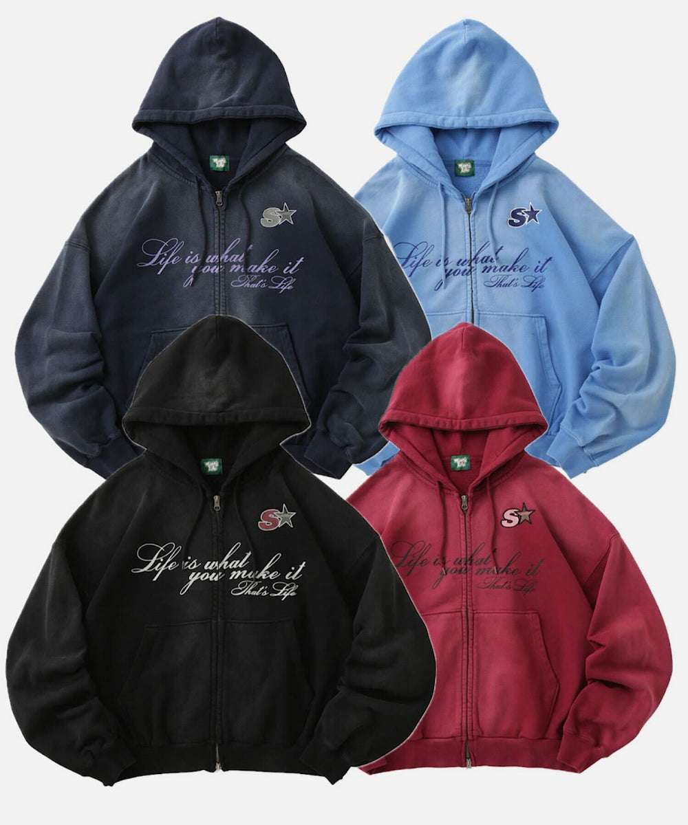 Vintage styles Cursive script zip hoodie