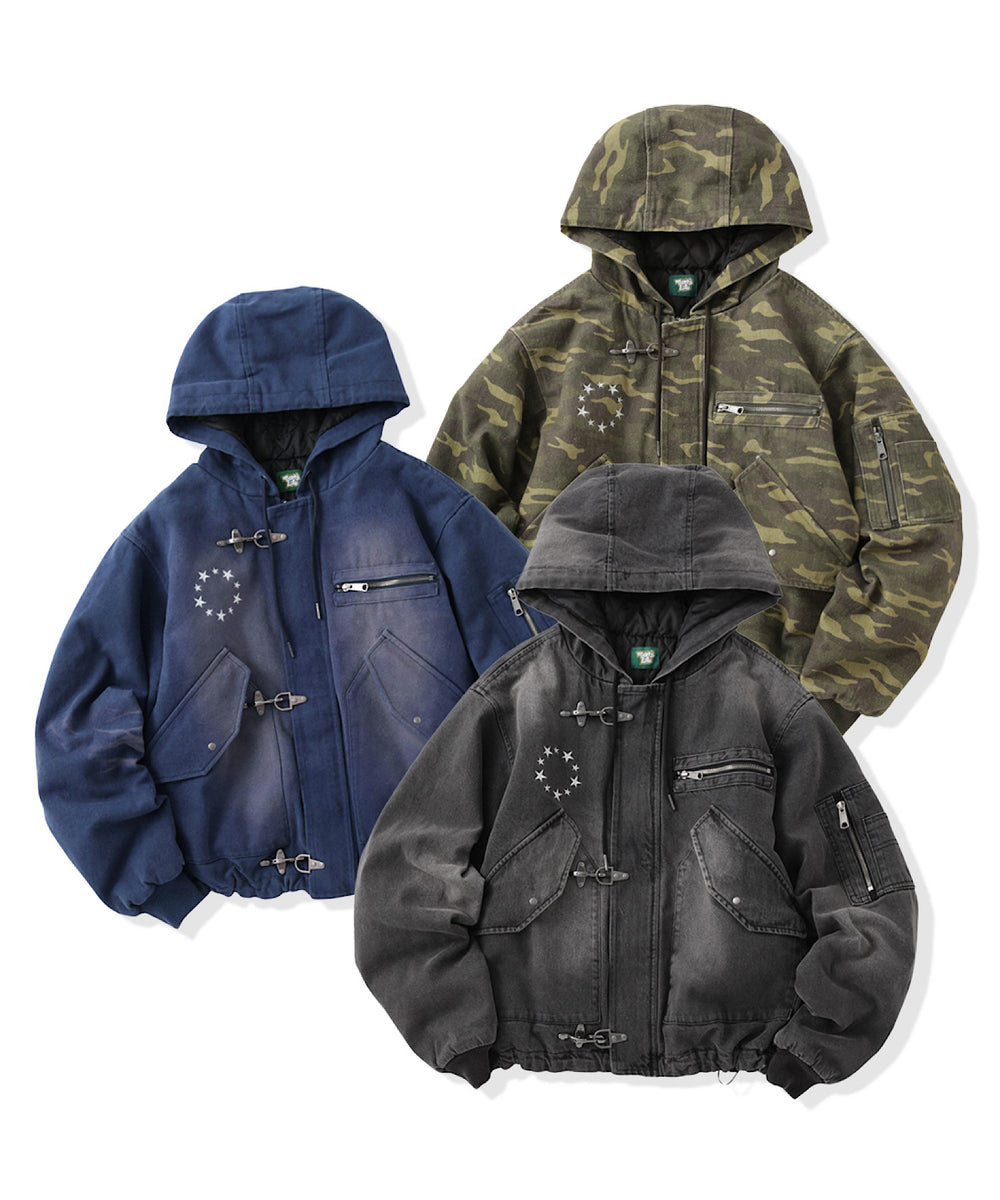 Vintage styles Star logo Duck Hooded Fireman Jacket