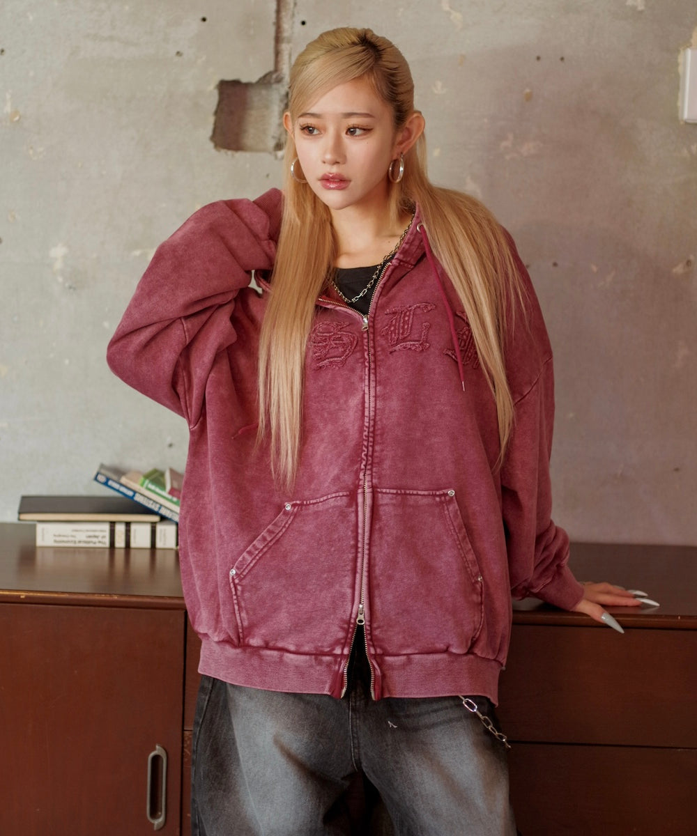 Vintage styles Patch Work Zip Hoodie